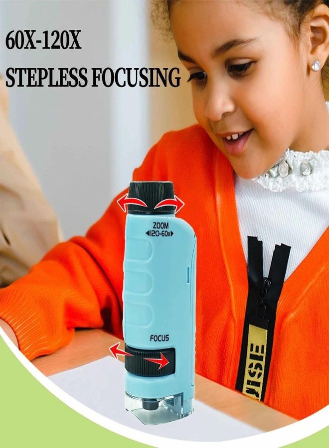 مجهر جيب صغير للأطفال من دوهيسين، بتكبير من 60x إلى 120x، مجهر محمول للأطفال من ميني لابسترز، مجهر يدوي للتجارب العلمية للأطفال (أزرق) - Image 5